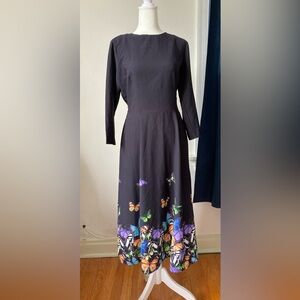 ASOS Navy Butterfly Print A-Line Dress (Size 8)